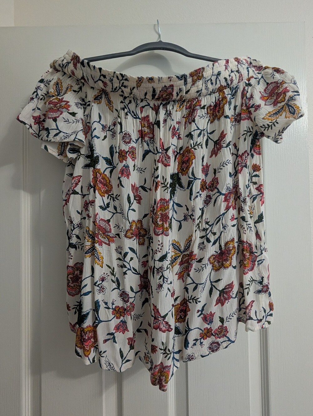 Old Navy White Off-Shoulder Floral Blouse with Pink & Yellow Flowers